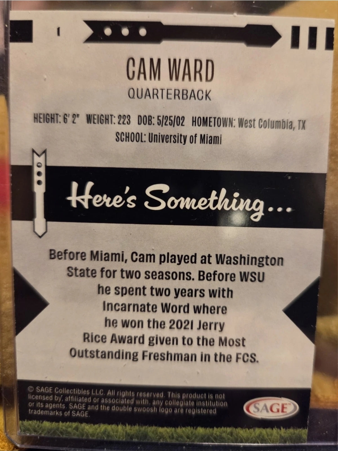 Cam Ward 2024 Rookie Card Sage #1 Titans First Pick!!!!