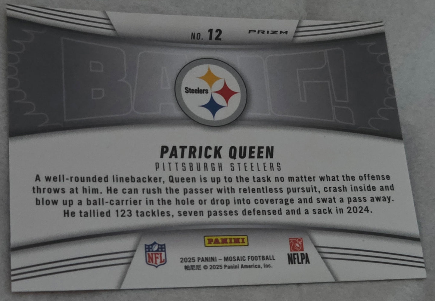 2025 Panini Mosaic - Patrick Queen - BANG! - Orange Fluorescent Prizm