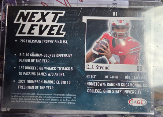 2023 SAGE Low Series Next Level C.J. Stroud #81 Red (RC)