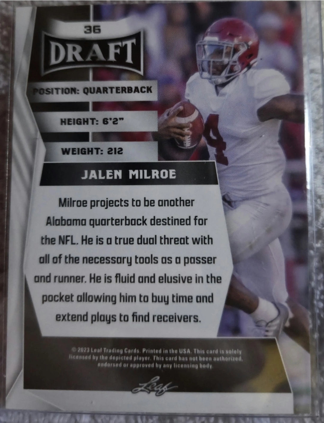 2023 Leaf Draft - Jalen Milroe #36 Green (RC)