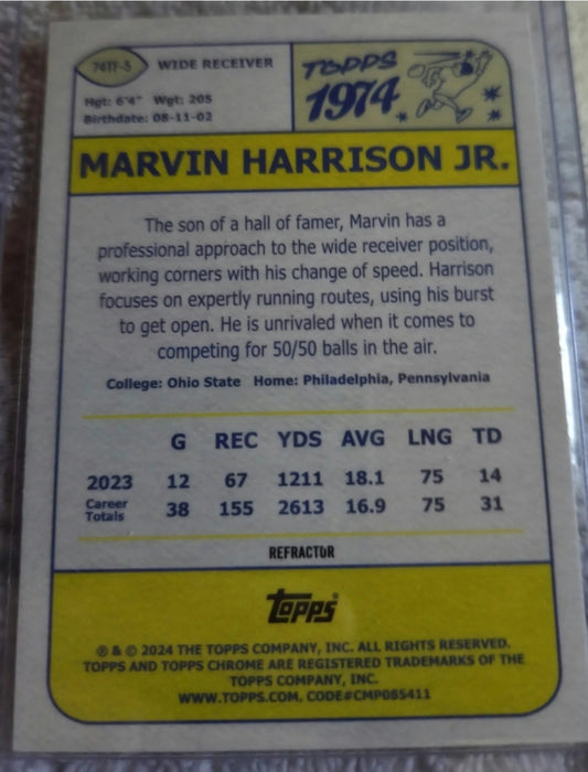 2024 Topps Chrome - 1974 Marvin Harrison Jr. #74TF-5 Refractor (RC)