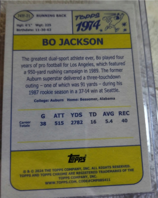 2024 Topps Chrome - 1974 Topps Football Bo Jackson #74TF-21 Pink Refractor