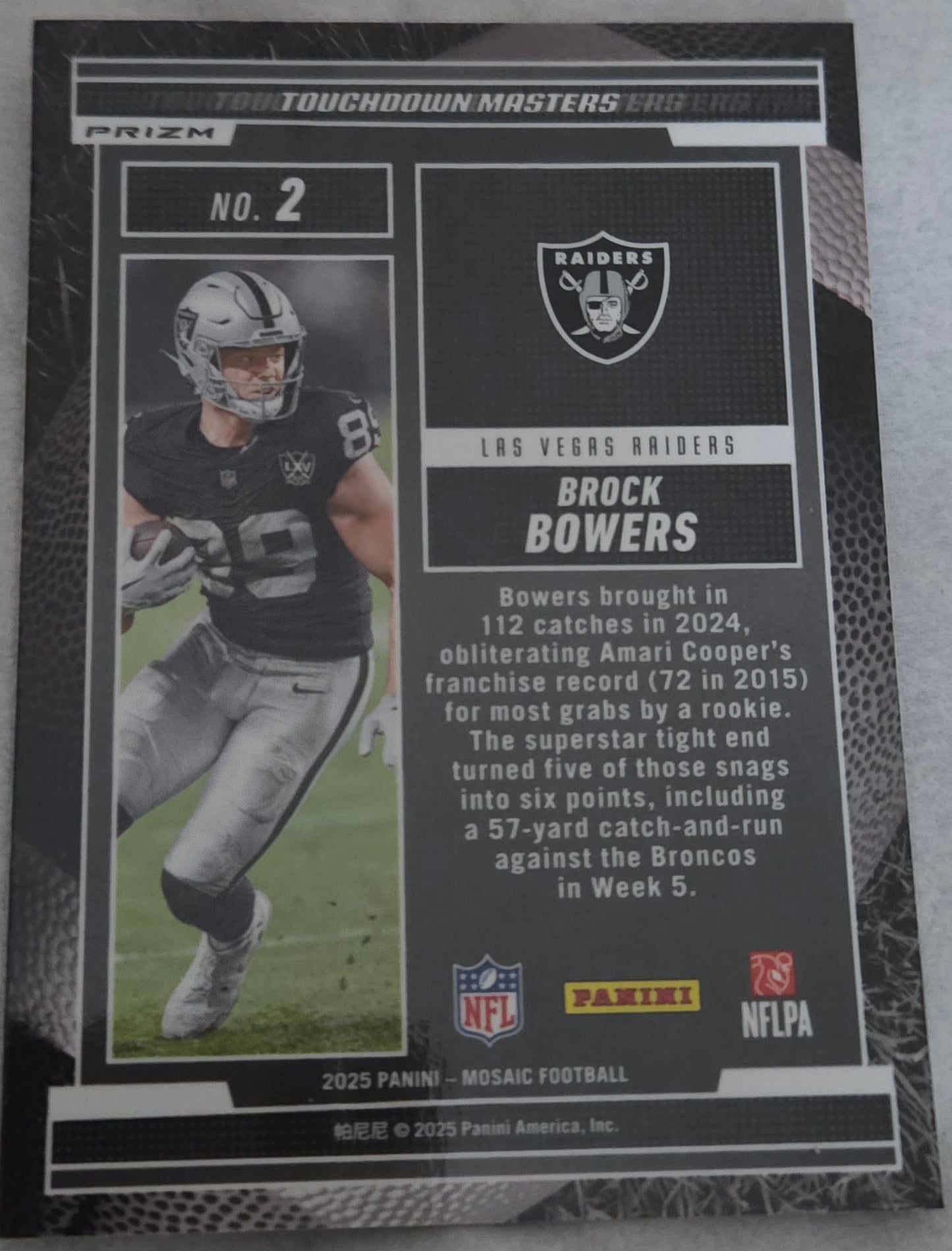 Brock Bowers 2025 Panini Mosaic Touchdown Masters Reactive Silver #2