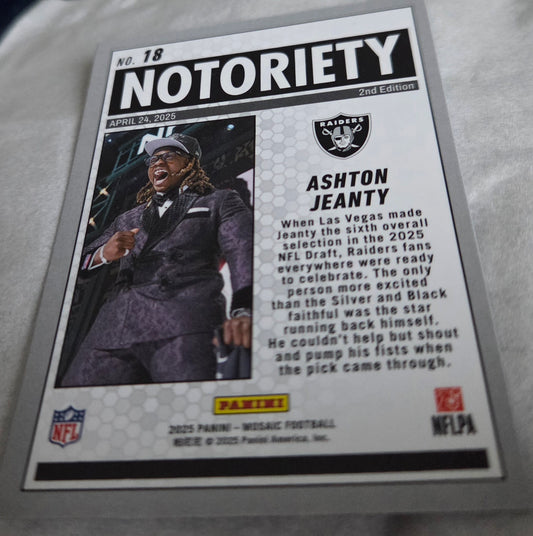 Ashton Jeanty Rookie 2025 Panini Mosaic Notoriety #18 Las Vegas Raiders