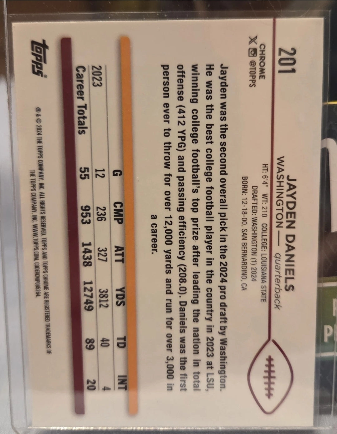 2024 Topps Chrome - Rookies Jayden Daniels #201 Refractor (RC)