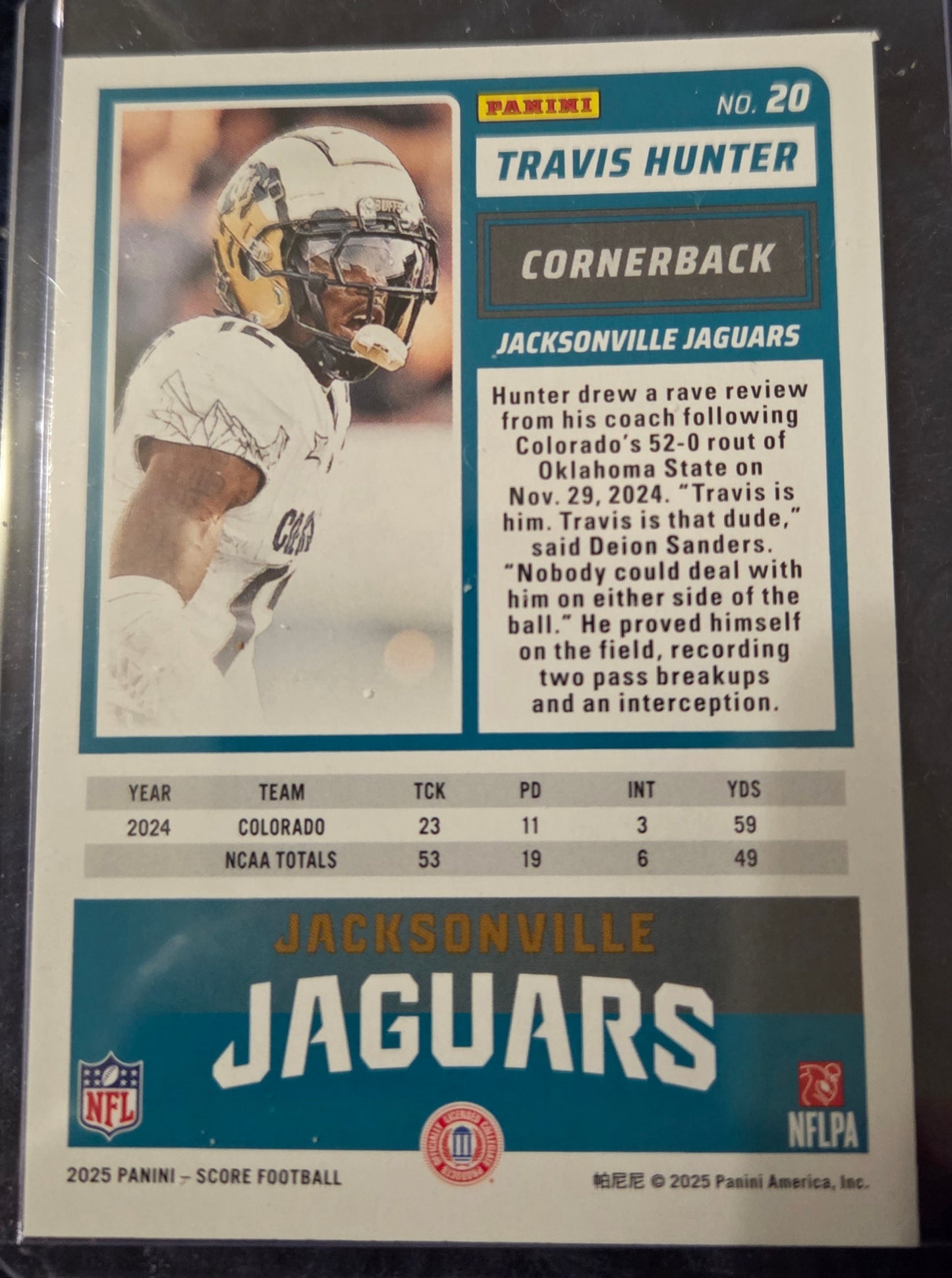 Travis Hunter 2025 Panini Score Jacksonville Jaguars RC #20