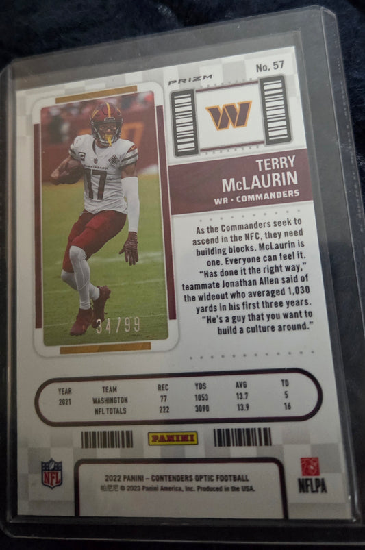 2022 Panini Contenders Optic Season Ticket Blue Prizm 34/99 Terry McLaurin