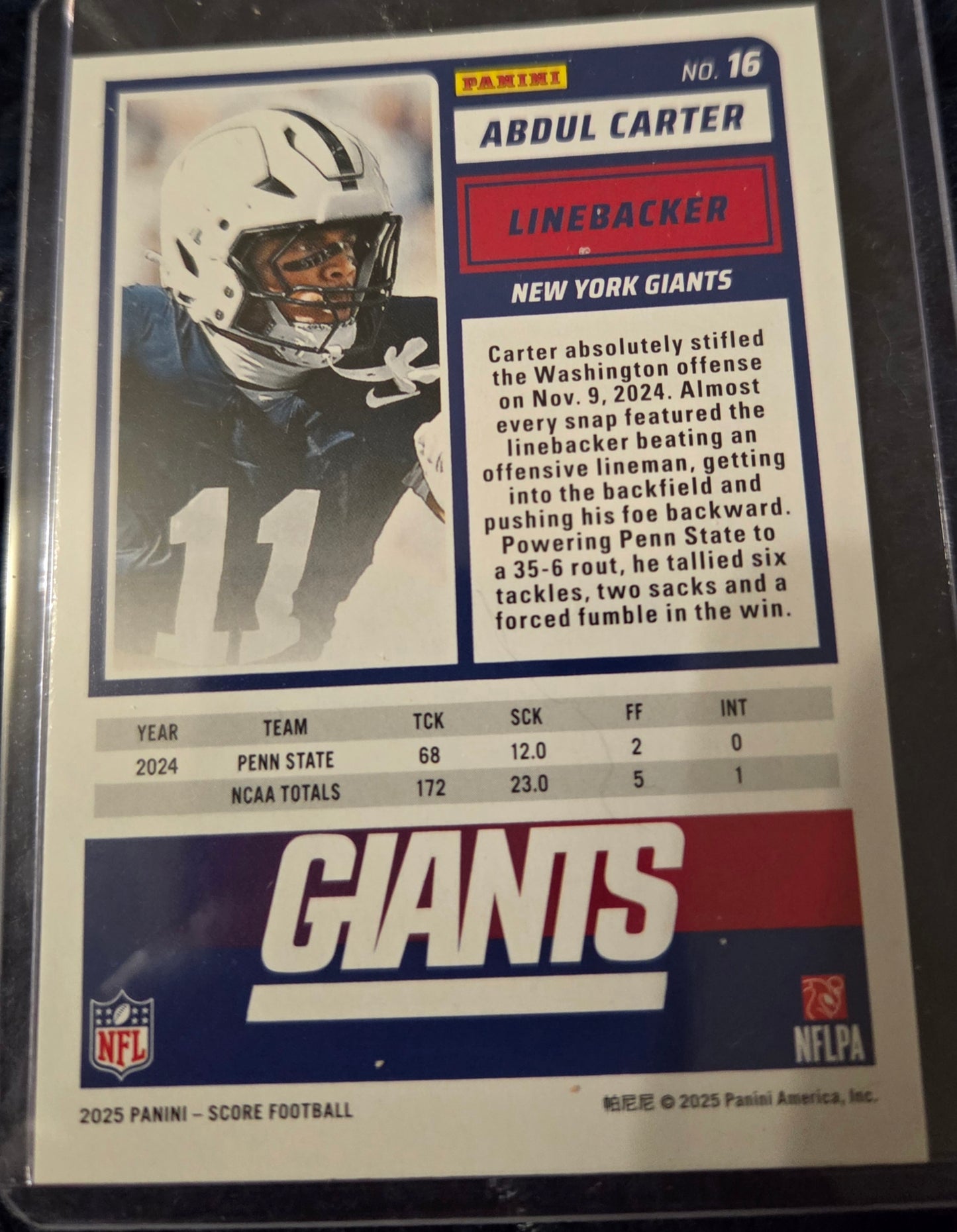 Abdul Carter Pumpkin Rookie Card-2025 Panini Score #16