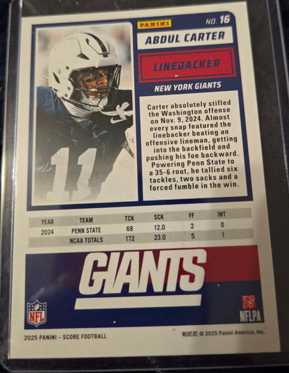 Abdul Carter Pumpkin Rookie Card-2025 Panini Score #16