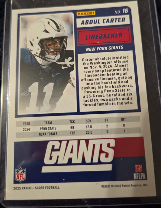 Abdul Carter Pumpkin Rookie Card-2025 Panini Score #16