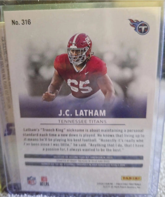 JC Latham Rookie 2024 Panini Prestige #316 RC Tennessee Titans