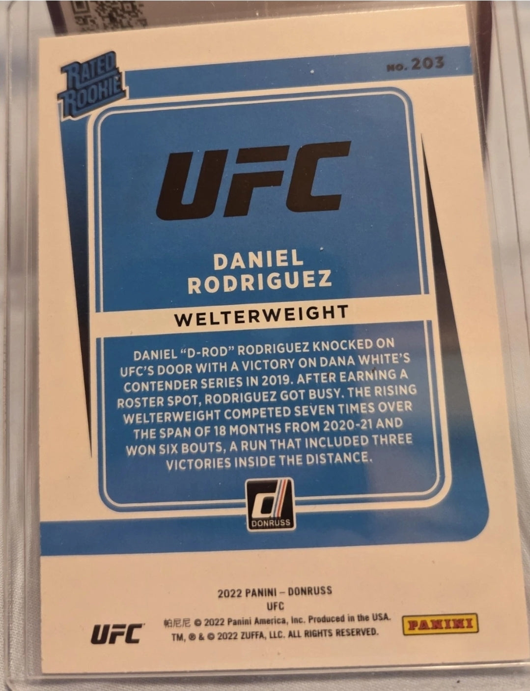 2022 Donruss UFC - Rated Rookie Daniel Rodriguez #203 (RC)