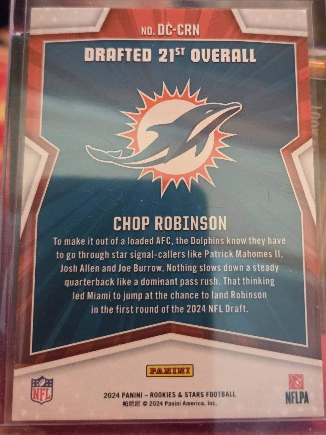 2024 Panini Rookies & Stars - Draft Class Chop Robinson #DC-CRN (RC)