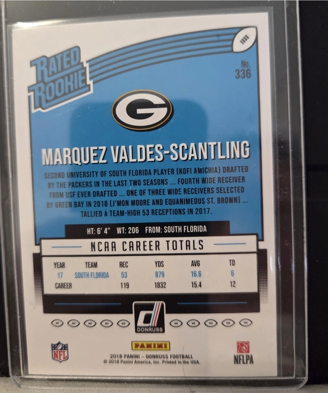 2018 Panini Donruss Rated Rookie Marquez Valdes-Scantling #336 (RC)