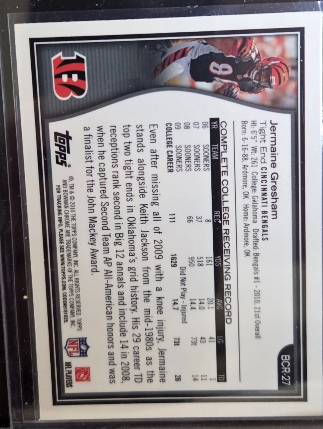 2010 Topps-Bowman Chrome Rookies Jermaine Gresham #BCR-27  (RC)